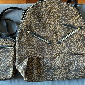 Leopard Print Backpack and Crossbody Pouch Set